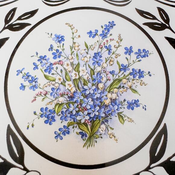 1960’s Vintage TerraCotta TileCraft Trivet, Blue and White Flower Bouquet, 6” - Picture 3 of 5